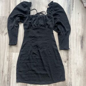 H&M Black Puff-Sleeve Square Neck Mini Dress